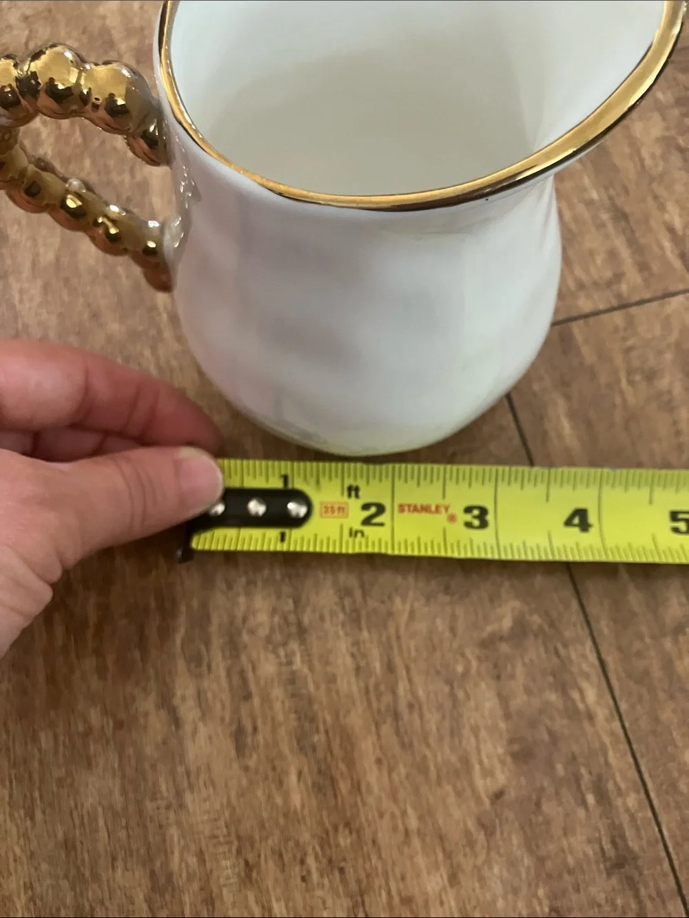 White Ceramic Creamer Pitcher with Gold Accent Handle